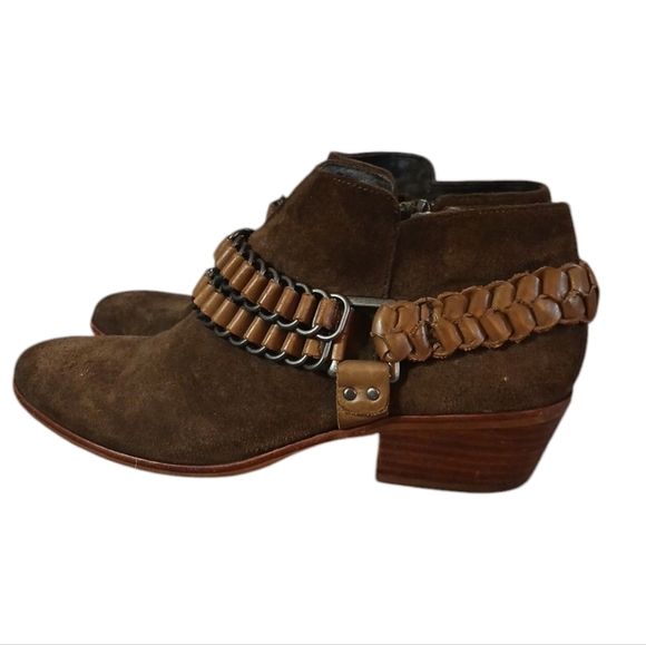 Sam Edelman Western Booties Brown and Tan Harnessed Ankle Boots Size 7 - Picture 5 of 12